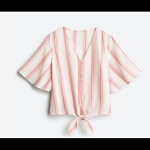 Lush Pink Striped Tie Front Blouse S